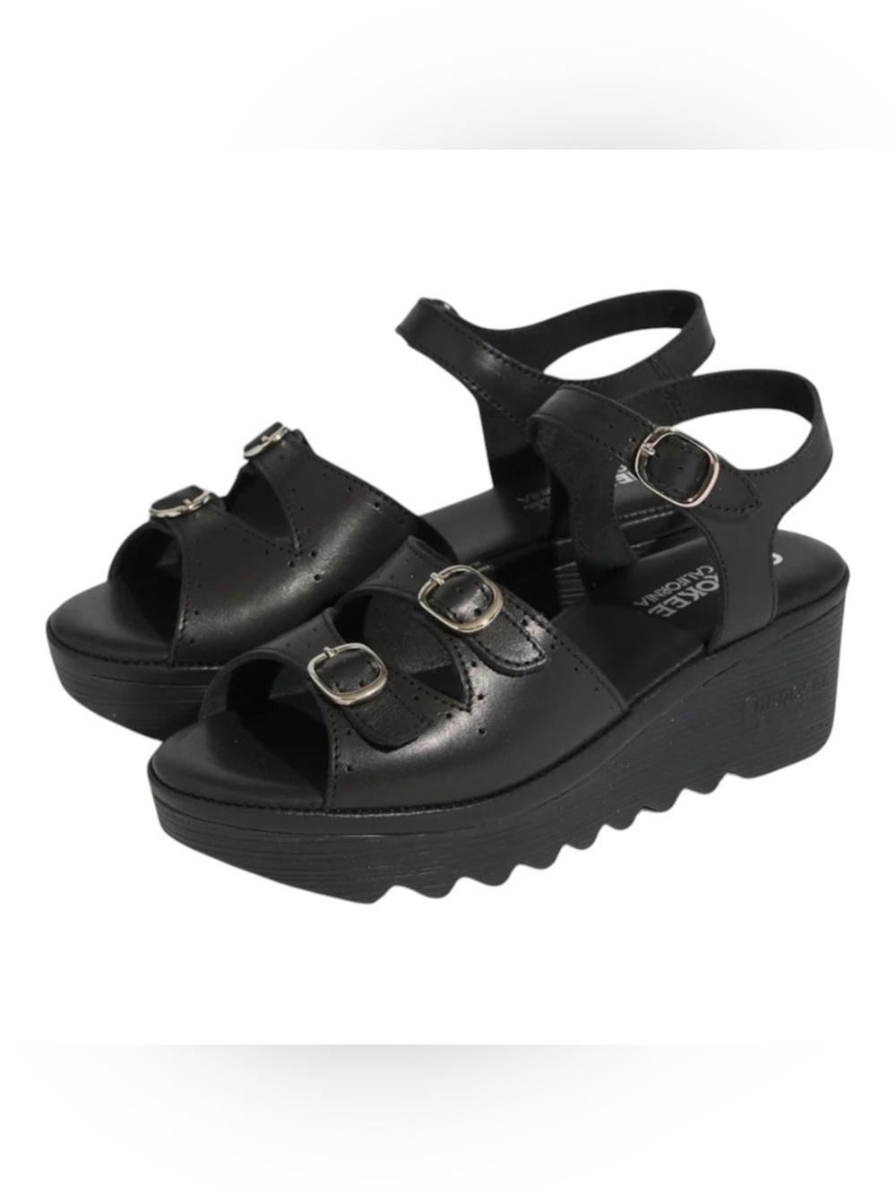 Women's Black Platform Sandals with Buckle Straps